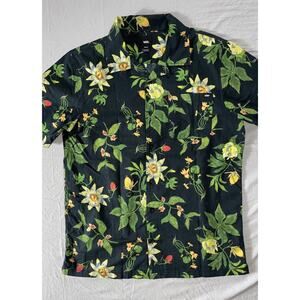 VANS Classic Fit Short Sleeve Button Front Skate Shirt. Navy Floral, Men's M EUC
